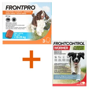 Frontpro žvýkací tablety pro psy (10-25 kg) 68 mg 3 tablety + Frontcontrol Wormer pro psy 10 kg 2 tablety
