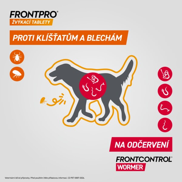 Frontpro žvýkací tablety pro psy (25-50 kg) 136 mg 3 tablety + Frontcontrol Wormer pro psy XL 35 kg 2 tablety