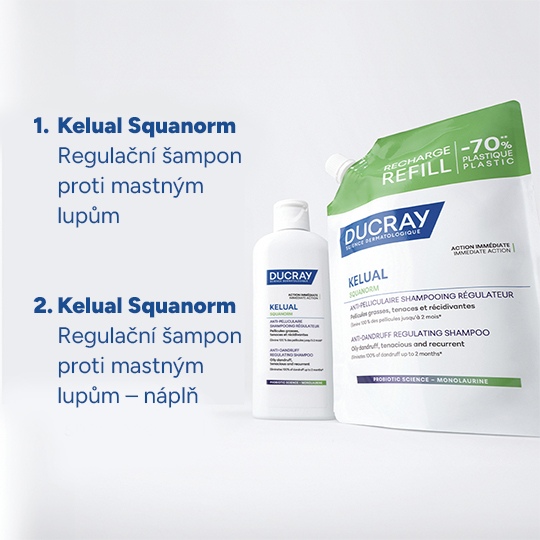 Ducray Kelual Squanorm šampon - Mastné lupy náplň 400 ml Ducray Kelual Squanorm šampon - Mastné lupy náplň 400 ml