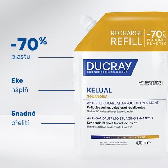 Ducray Kelual Squanorm šampon - Suché lupy náplň 400 ml