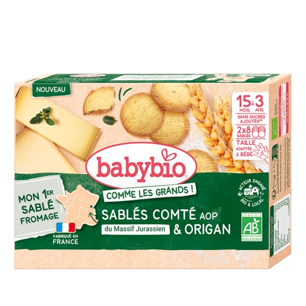 Babybio křehké sušenky se sýrem Sablé Comté a oregánem 72 g Babybio křehké sušenky se sýrem Sablé Comté a oregánem 72 g