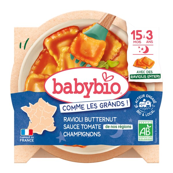 Babybio celé ravioli s dýňovou nádivkou, rajčatovým pyré a žampiony 190 g
