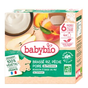 BABYBIO 4x rýžová kaše s broskví a hruškou 85 g BABYBIO 4x rýžová kaše s broskví a hruškou 85 g