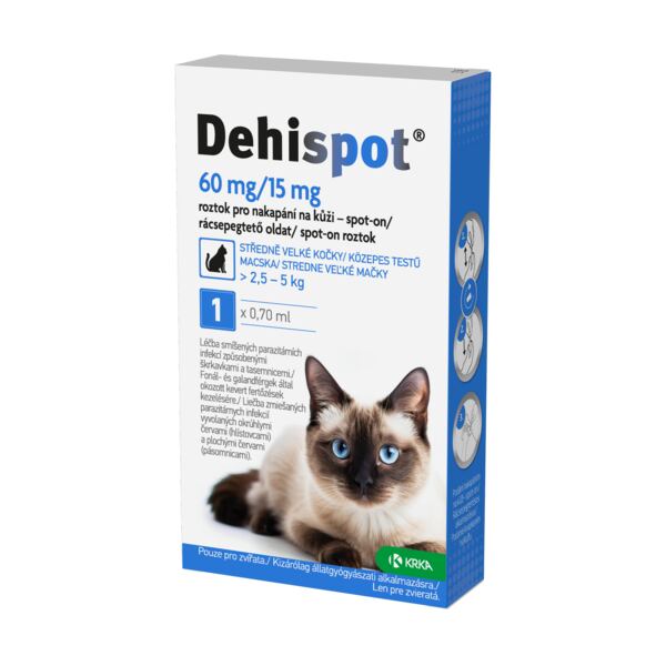 Dehispot 60 mg / 15 mg Spot-on 0,70 ml 1 ks Dehispot 60 mg / 15 mg Spot-on 0,70 ml 1 ks