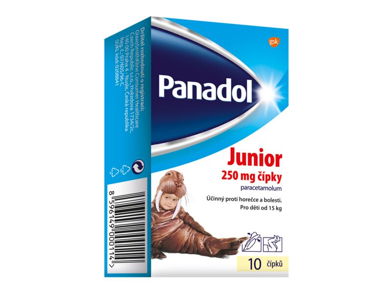 Panadol Junior 250 mg, čípky ke snížení horečky u dětí 10 ks
