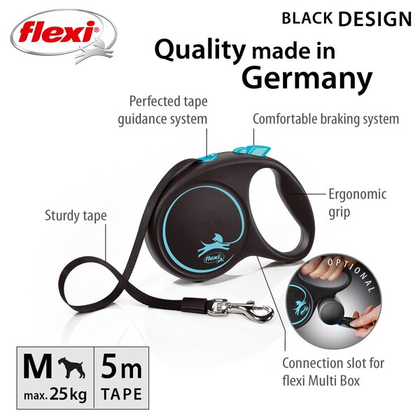 Flexi Vodítko Black design M pásek 5 m Černo-modré 1 ks Flexi Vodítko Black design M pásek 5 m Černo-modré 1 ks