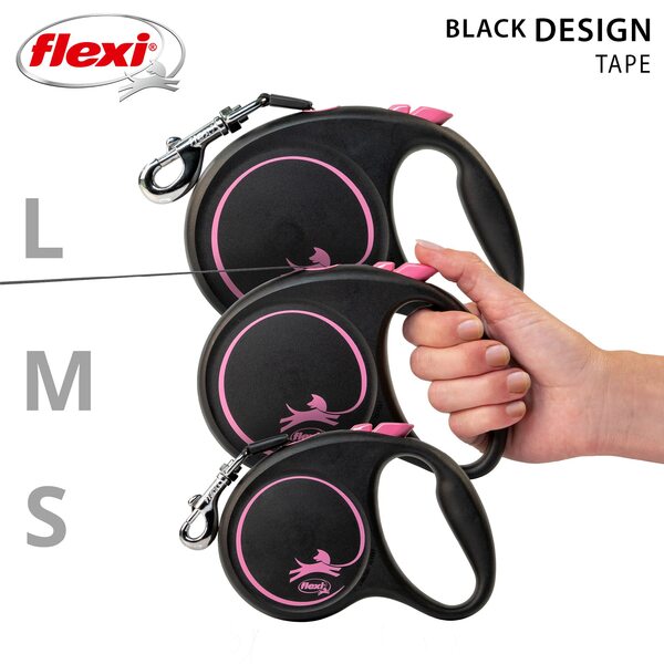 Flexi Vodítko Black design M pásek 5 m Černo-růžové 1 ks Flexi Vodítko Black design M pásek 5 m Černo-růžové 1 ks