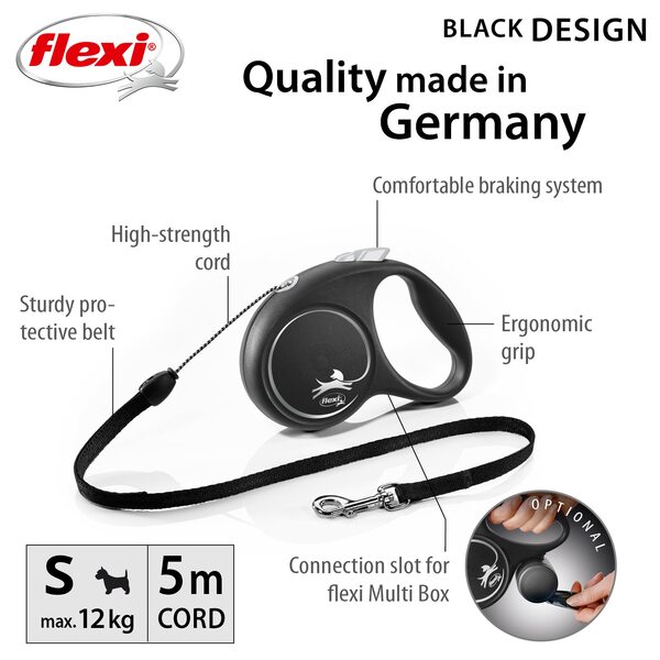 Flexi Vodítko Black design S lanko 5 m Černo-stříbrné 1 ks Flexi Vodítko Black design S lanko 5 m Černo-stříbrné 1 ks