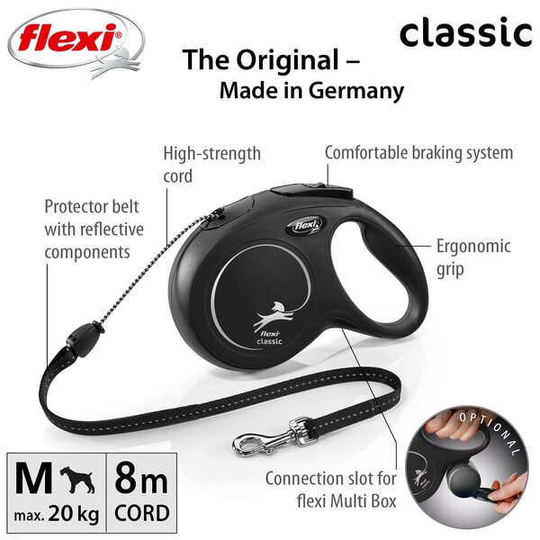 Flexi Vodítko Classic M lanko 8 m Černé 1 ks