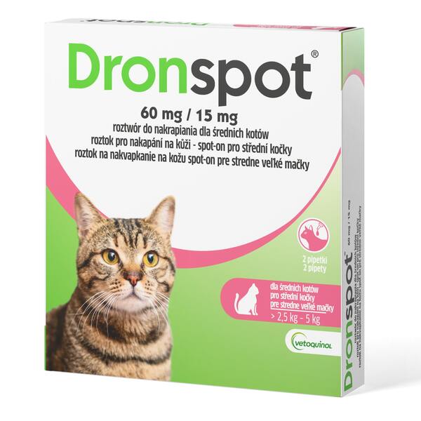 Dronspot 60 mg/15 mg pro střední kočky spot-on 2x0,7 ml