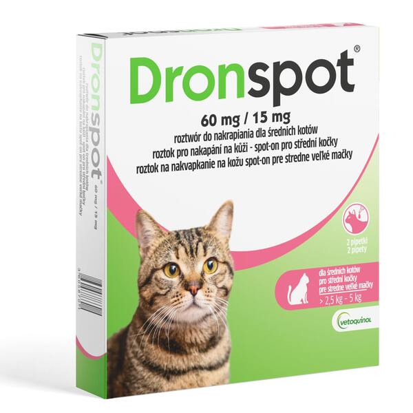 Dronspot 60 mg/15 mg pro střední kočky spot-on 2x0,7 ml