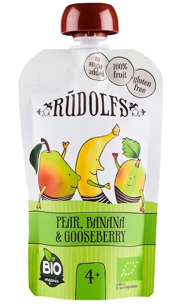 Rudolfs Kapsička Hruška, banán, angrešt BIO 4m+ 110 g Rudolfs Kapsička Hruška, banán, angrešt BIO 4m+ 110 g