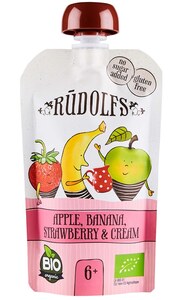 Rudolfs Kapsička Jablko, banán, jahody se smetanou BIO 6m+ 110 g Rudolfs Kapsička Jablko, banán, jahody se smetanou BIO 6m+ 110 g