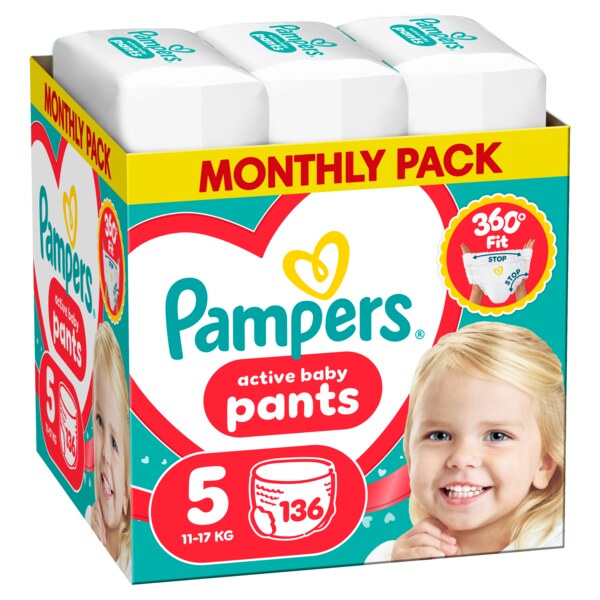 Pampers Active Baby Pants 5 Plenkové kalhotky (11-17 kg) 136 ks Pampers Active Baby Pants 5 Plenkové kalhotky (11-17 kg) 136 ks