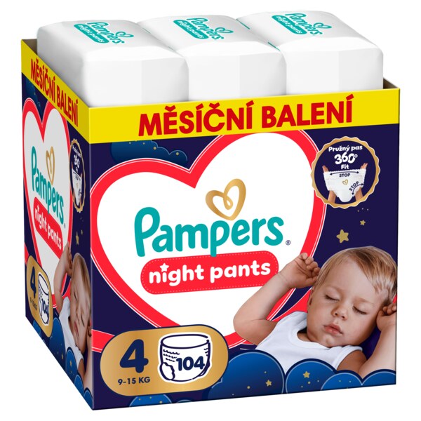 Pampers Night Pants 360°Fit 4 Plenkové kalhotky (9-15 kg) 104 ks