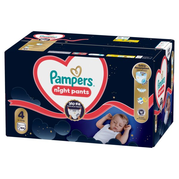 Pampers Night Pants 360°Fit 4 Plenkové kalhotky (9-15 kg) 104 ks