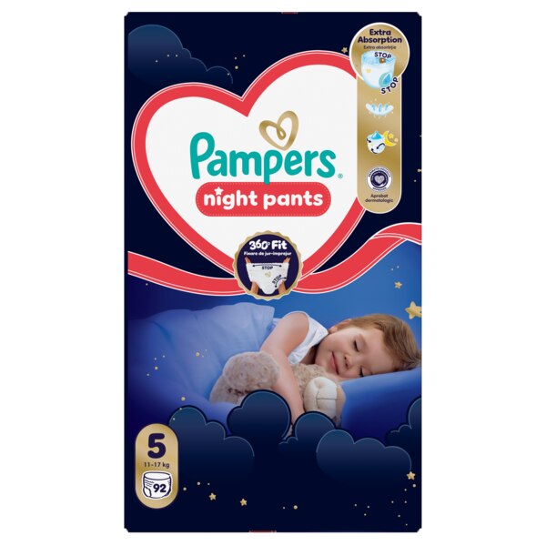 Pampers Night Pants 360°Fit 5 Plenkové kalhotky (11-17 kg) 92 ks Pampers Night Pants 360°Fit 5 Plenkové kalhotky (11-17 kg) 92 ks