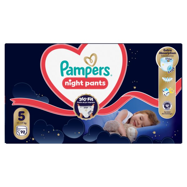Pampers Night Pants 360°Fit 5 Plenkové kalhotky (11-17 kg) 92 ks Pampers Night Pants 360°Fit 5 Plenkové kalhotky (11-17 kg) 92 ks