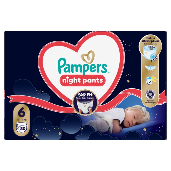 Pampers Night Pants 360°Fit 6 Plenkové kalhotky (13-19 kg) 80 ks Pampers Night Pants 360°Fit 6 Plenkové kalhotky (13-19 kg) 80 ks
