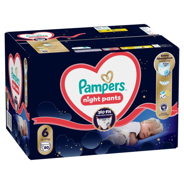 Pampers Night Pants 360°Fit 6 Plenkové kalhotky (13-19 kg) 80 ks Pampers Night Pants 360°Fit 6 Plenkové kalhotky (13-19 kg) 80 ks