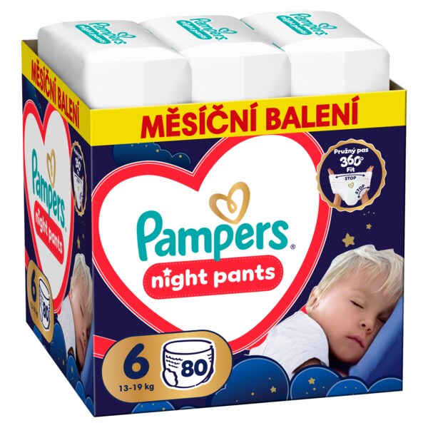 Pampers Night Pants 360°Fit 6 Plenkové kalhotky (13-19 kg) 80 ks Pampers Night Pants 360°Fit 6 Plenkové kalhotky (13-19 kg) 80 ks