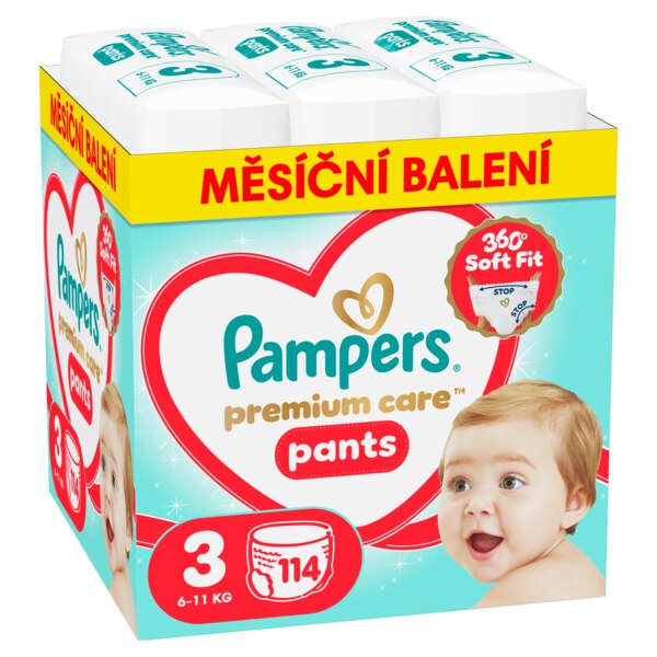 Pampers Premium Care Pants 3 Plenkové kalhotky (6-11 kg) 114 ks Pampers Premium Care Pants 3 Plenkové kalhotky (6-11 kg) 114 ks