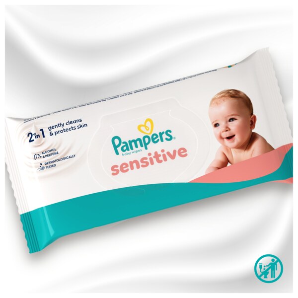Pampers Sensitive 2v1 Čisticí ubrousky Zero plastic 4x52 ks
