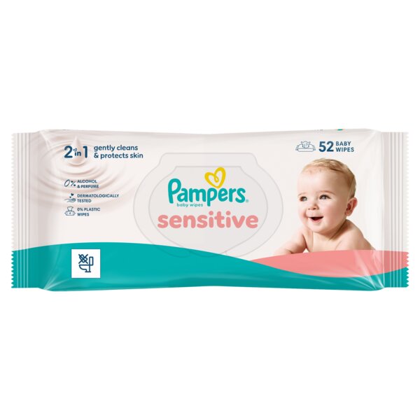 Pampers Sensitive 2v1 Čisticí ubrousky Zero plastic 4x52 ks