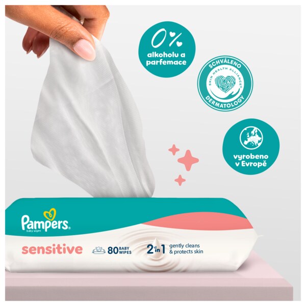 Pampers Sensitive 2v1 Čisticí ubrousky Zero plastic 4x52 ks