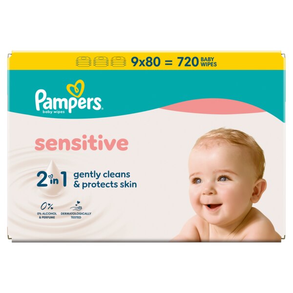 Pampers Sensitive 2v1 Čisticí ubrousky 9x80 ks Pampers Sensitive 2v1 Čisticí ubrousky 9x80 ks