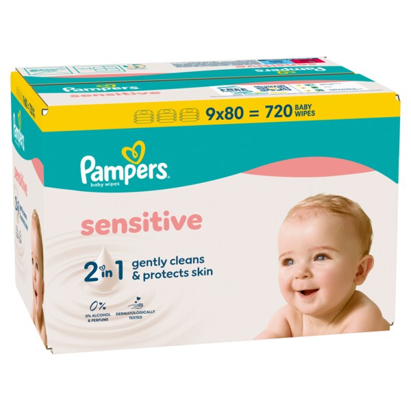 Pampers Sensitive 2v1 Čisticí ubrousky 9x80 ks Pampers Sensitive 2v1 Čisticí ubrousky 9x80 ks