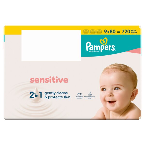 Pampers Sensitive 2v1 Čisticí ubrousky 9x80 ks Pampers Sensitive 2v1 Čisticí ubrousky 9x80 ks