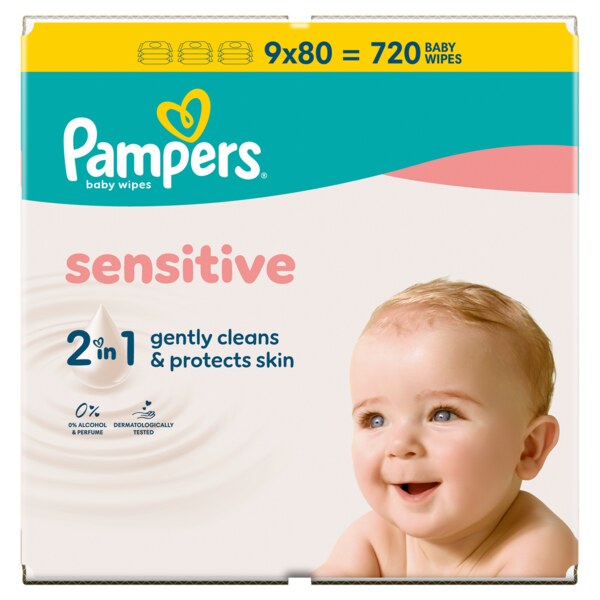 Pampers Sensitive 2v1 Čisticí ubrousky 9x80 ks Pampers Sensitive 2v1 Čisticí ubrousky 9x80 ks