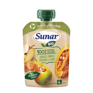 Sunar BIO ovocná kapsička jablko, mrkev, hruška a dýně 4m+, 100 g Sunar BIO ovocná kapsička jablko, mrkev, hruška a dýně 4m+, 100 g