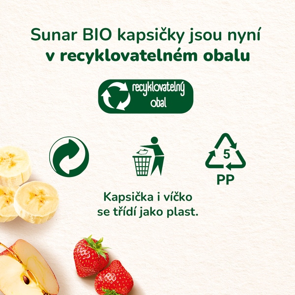 Sunar BIO ovocná kapsička jablko, jahoda, borůvka, malina 4m+, 100 g Sunar BIO ovocná kapsička jablko, jahoda, borůvka, malina 4m+, 100 g