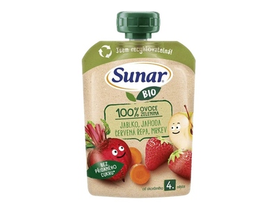 Sunar BIO ovocná kapsička jablko, jahoda, červená řepa 4m+, 100 g Sunar BIO ovocná kapsička jablko, jahoda, červená řepa 4m+, 100 g