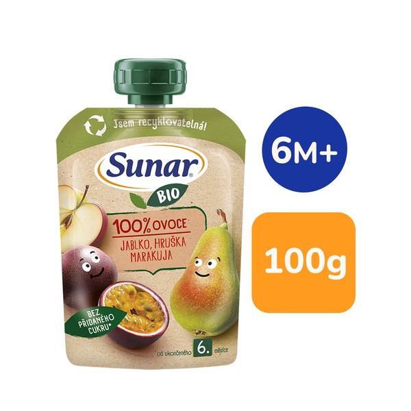 Sunar BIO ovocná kapsička jablko, hruška, marakuja 6m+, 100 g