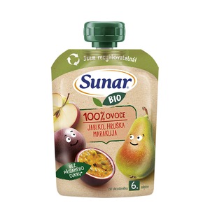 Sunar BIO ovocná kapsička jablko, hruška, marakuja 6m+, 100 g Sunar BIO ovocná kapsička jablko, hruška, marakuja 6m+, 100 g