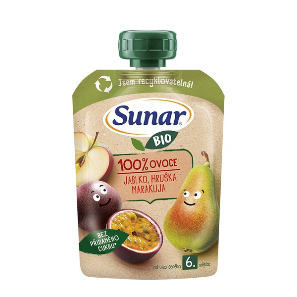 Sunar BIO ovocná kapsička jablko, hruška, marakuja 6m+, 100 g