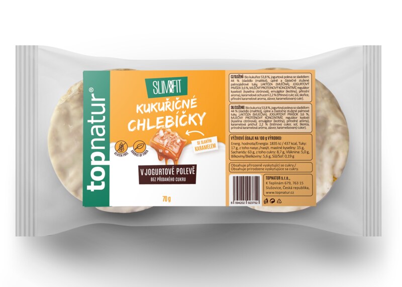 Topnatur Slim & Fit Kukuřičné chlebíčky slaný karamel v jogurtové polevě 70 g