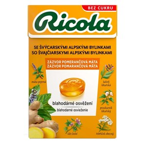Ricola Zázvor pomerančová máta bez cukru 40 g Ricola Zázvor pomerančová máta bez cukru 40 g