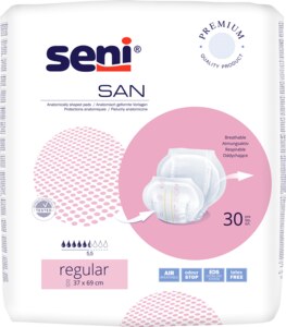 Seni San Regular prodyšné anatomicky tvarované vložné pleny 30 ks Seni San Regular prodyšné anatomicky tvarované vložné pleny 30 ks