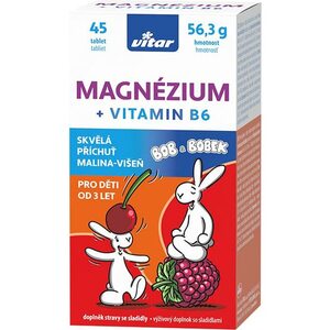 Vitar Kids Magnézium+B6 příchuť malina-višeň tbl.45 Vitar Kids Magnézium+B6 příchuť malina-višeň tbl.45