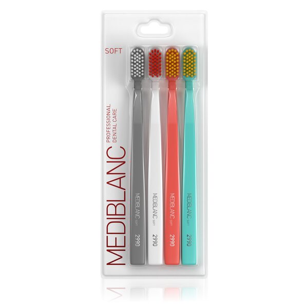 Mediblanc Soft 2990 Zubní kartáček grey+white+salmon+blue 4 ks Mediblanc Soft 2990 Zubní kartáček grey+white+salmon+blue 4 ks