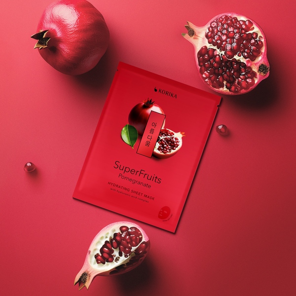 Korika SuperFruits Hydratační plátýnková maska Granátové jablko 25 g Korika SuperFruits Hydratační plátýnková maska Granátové jablko 25 g