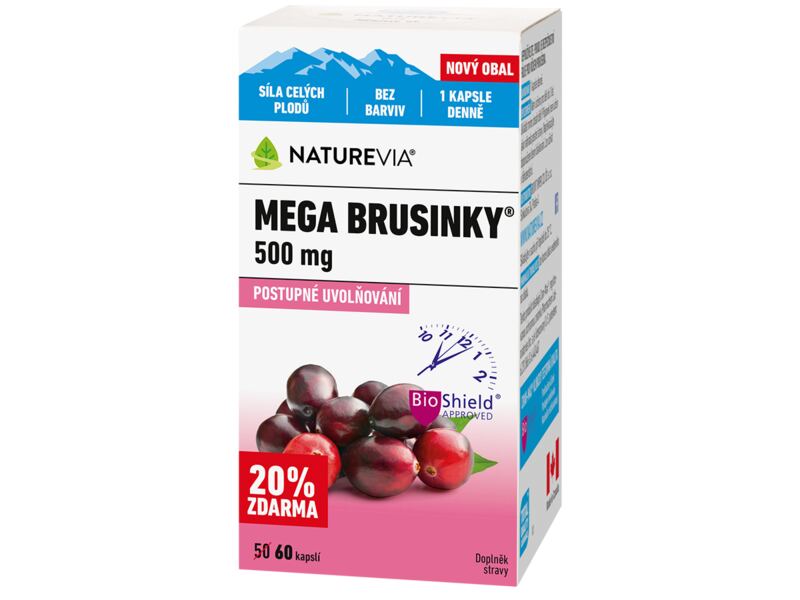 NatureVia Mega brusinky 60 kapslí