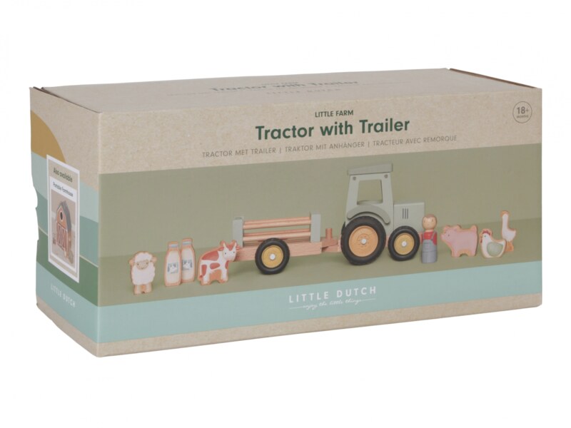 Little Dutch Farma Dřevěný traktor s přívěsem 1 ks Little Dutch Farma Dřevěný traktor s přívěsem 1 ks