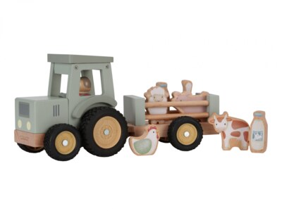 Little Dutch Farma Dřevěný traktor s přívěsem 1 ks Little Dutch Farma Dřevěný traktor s přívěsem 1 ks