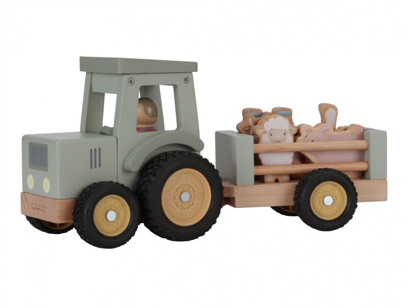 Little Dutch Farma Dřevěný traktor s přívěsem 1 ks Little Dutch Farma Dřevěný traktor s přívěsem 1 ks