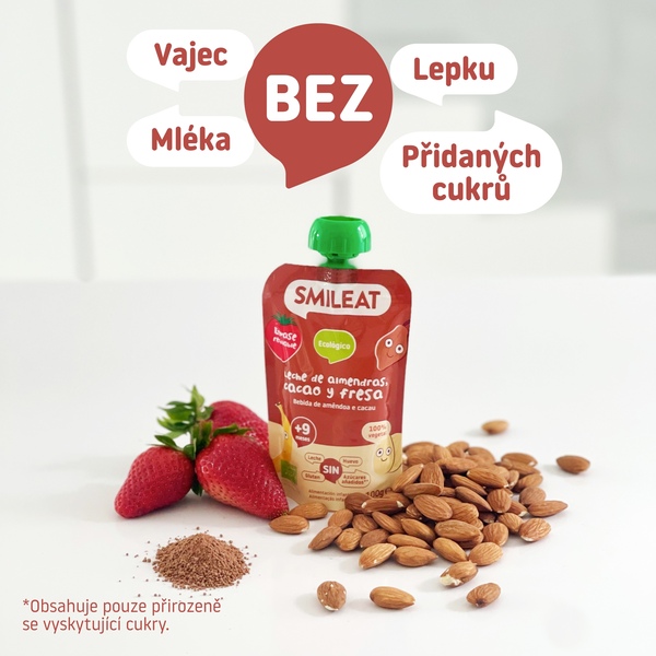 BIO kapsička mandlové mléko, banán, jahoda a kakao  9M+ 100g